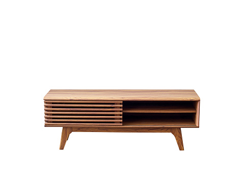 Mid-century modern style Tv unit on white background with clipping path