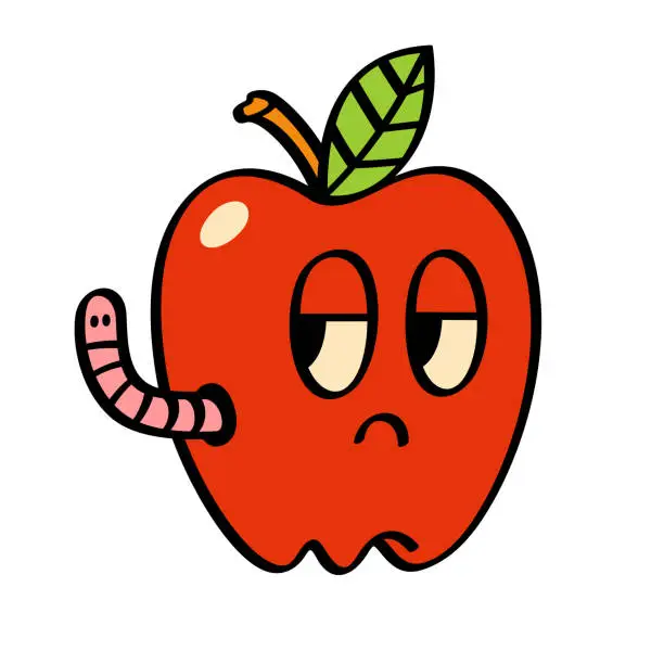 Vector illustration of Apple and worm. Mental disorders concept