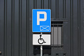 Road sign, parking space, wheelchair symbol, disabled parking
