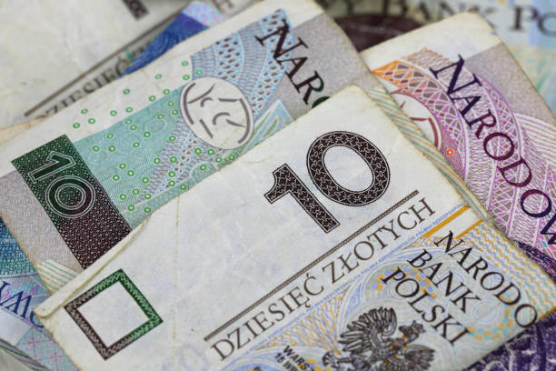 Stacked Polish Zloty banknotes can be used to illustrate a wide range of financial themes. PLN currency.