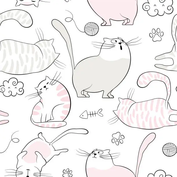 Vector illustration of Seamless vector pattern with plenty of cute cats