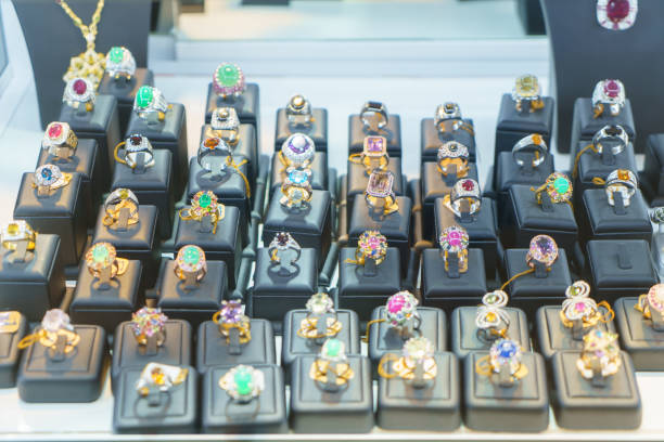 istock Glittering Diamond Rings on Display in High-End Jewelry Store 2148421553