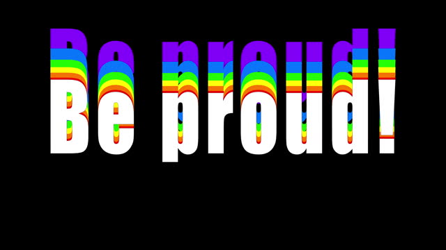 Retro Be proud! text in rainbow colors, freedom, love, peace. Perfect for Gay right, Pride Month