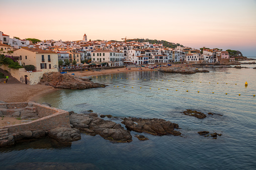 A medieval town Palafrugell on the Mediterranean sea at sunset, Costa Brava - Catalonia, Spain