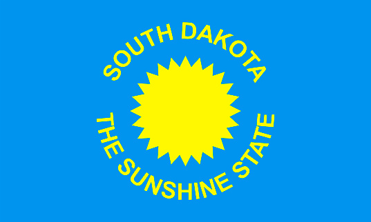 Top view of South Dakota 1909 1963 , USA flag, no flagpole. Plane design layout Flag background