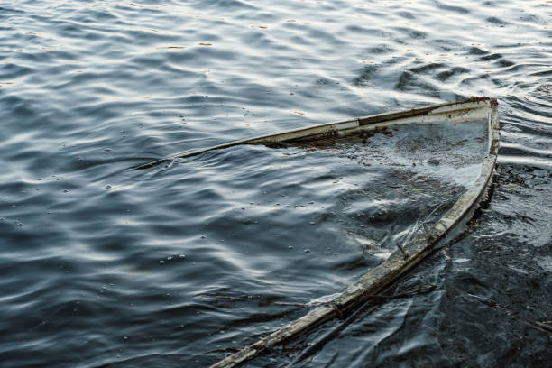 Sunk abandoned ship in the water