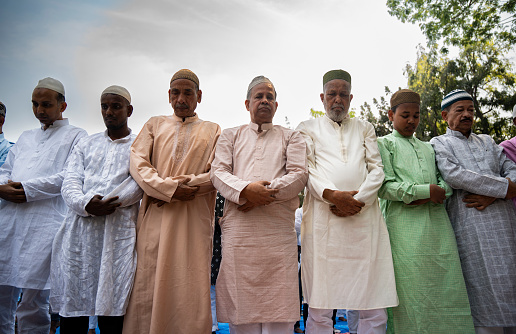 Guwahati, India. 11 April 2024. Muslims gather to perform Eid al-Fitr prayer at Eidgah in Guwahati, India on April 11, 2024. Muslims around the world are celebrating the Eid al-Fitr holiday, which marks the end of the fasting month of Ramadan.
