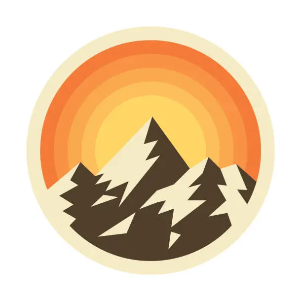 Vector illustration of Mountain Badge Round Sunset Sunrise Circle Symbol