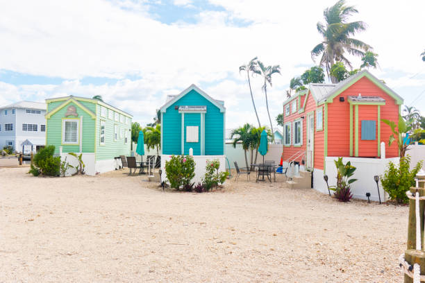 Colorful tiny homes at an island in Florida Colorful and nice tiny homes at an island in southwest Florida, USA. small florida home stock pictures, royalty-free photos & images