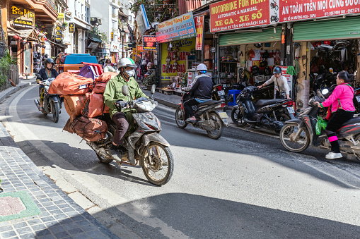 Heavy traffic in the center of Sapa, Vietnam