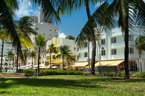 MIAMI, USA - AUG 20, 2014: The avalon hotel located at Ocean Drive and built in the 1930's is a typical art noueau hotel in South Beach in Miami, USA.