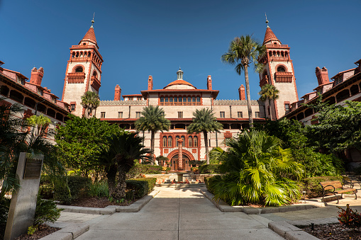 St. Augustine, Florida - November 1, 2022:  Flagler College in the historic district of St. Augustine Florida.  It is a liberal arts college founded in 1968 and is now listed as a National Historic Landmark