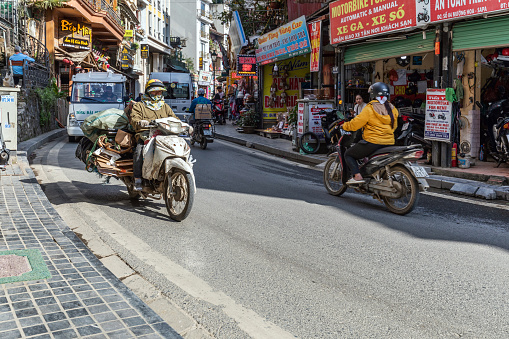 Heavy traffic in the center of Sapa, Vietnam
