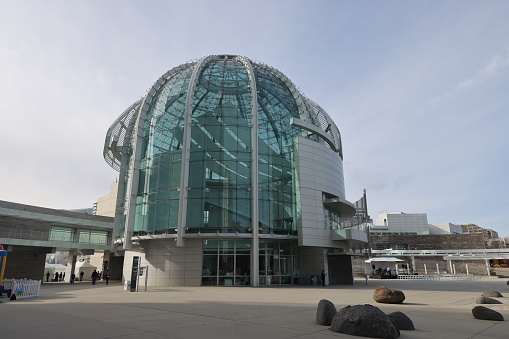 Beautiful round modern architecture of City Hall building located in San Jose California