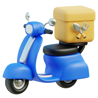 3d cartoon design illustration of Scooter delivery service. 3d rendering icon illustration