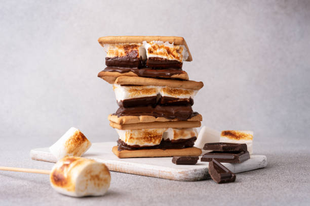 Freshly roasted smores with large white marshmallows
