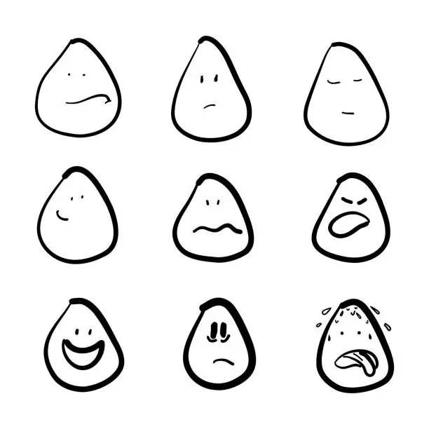 Vector illustration of a black and white drawing of eggs with different