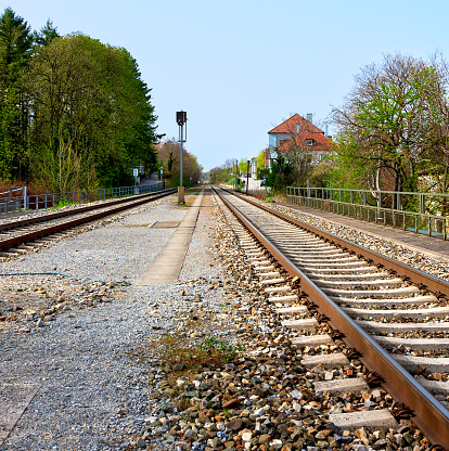 unpaved track layout at the railroad station of Bath Sauerbrunn in the region Burgenland, Austria