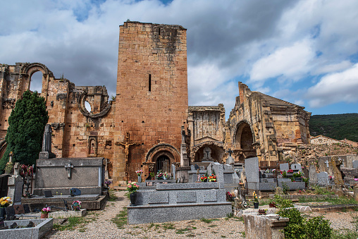 Cemetery and ruins of the abbey of Alet les Bains in the south of France in Cathar country