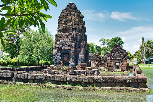 Prang Ku, an  ancient, ruined laterite Khmer temple, in the city of Chaiyaphum, Thailand