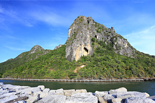 Sunshine idyllic morning seaside island at Klong Wan Beach in Prachuap Khiri Khan Province, Thailand