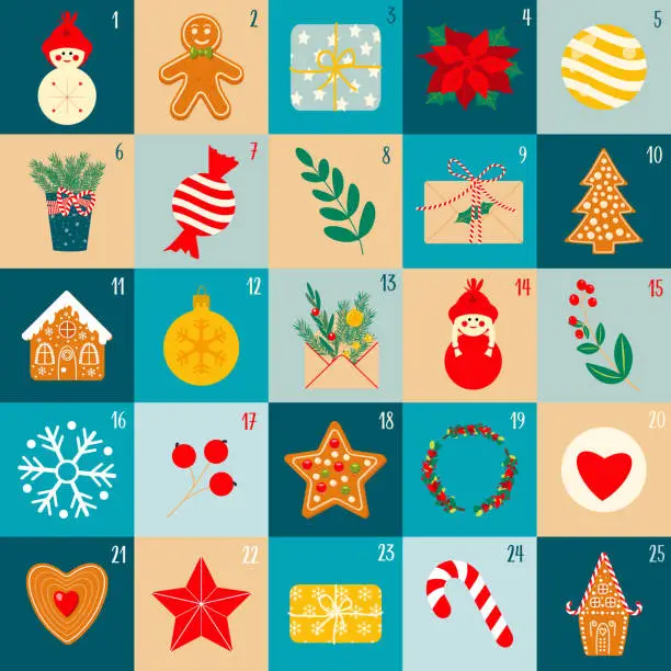 Vector illustration of December advent calendar.