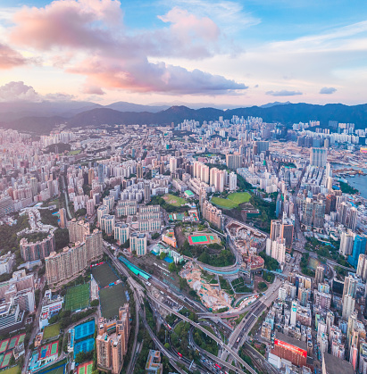 Amazing aerial view of the metropolis Hong Kong, Hung Hom district, Kowloon