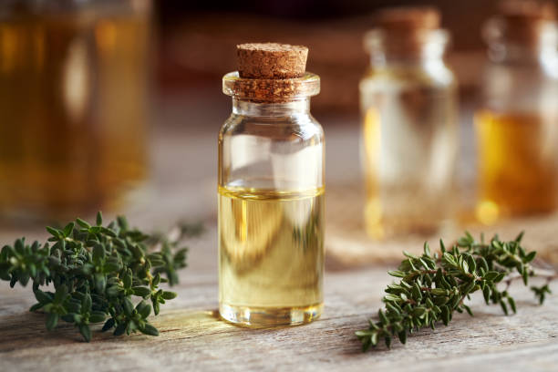 istock A transparent bottle of aromatherapy essential oil with fresh thyme leaves 2148441171