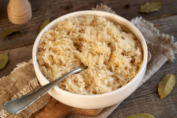 istock Fermented sauerkraut in a white bowl 2148441562