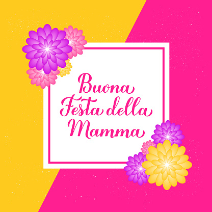 Happy Mothers Day in Italian. Buona festa della Mamma. Greeting card with spring flowers. Vector template for typography poster, banner, invitation, etc
