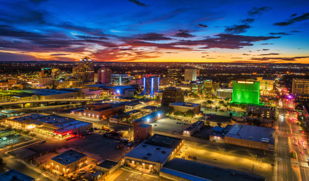 istock Albuquerque Downtown Aerial at Sunset With A Brilliant Sky 2148443582