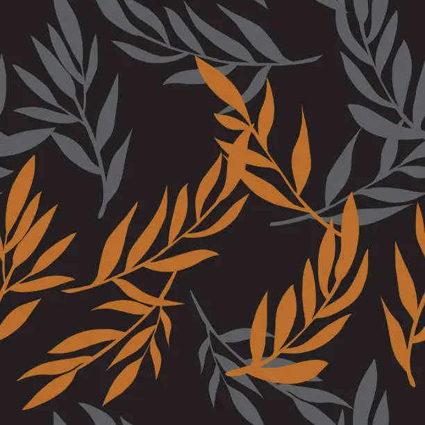 Vector illustration of Elegant branches and leaves, botanical motifs, spring pattern. Vector seamless pattern