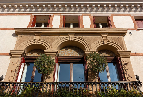 BASSANO DEL GRAPPA, Italy - February 20, 2023: Facade of a valuable historic building in the old town