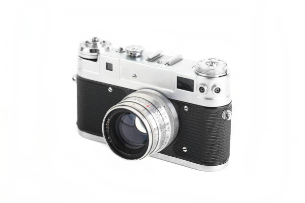 istock The rare old rangefinder film camera with lens on white background. 2148444783