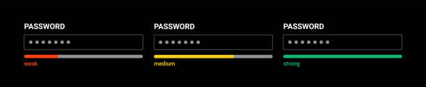 illustrazioni stock, clip art, cartoni animati e icone di tendenza di password form template strong weak box. password computer account screen code vector interface. - password
