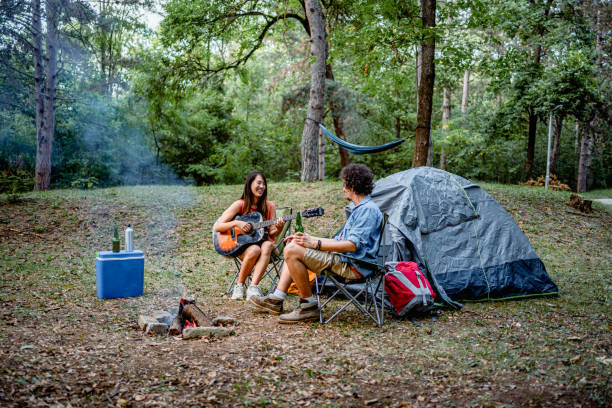 istock Happy couple on camping in nature 2148445916