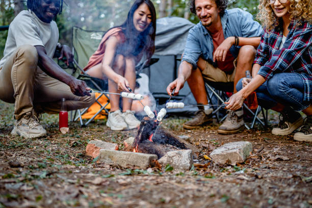 istock Friends roasting marshmallows together at camping 2148445999