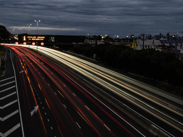 Heavy traffic on Melbourne's M79  freeway at dusk