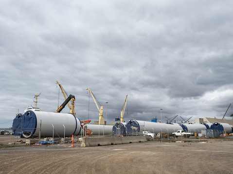 Wind turbine parts at commercial wharf Geelong Victoria