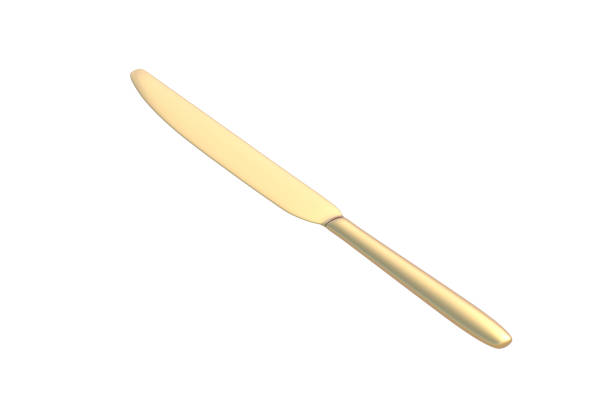 istock Golden knife isolated on white background. 3d render 2148448316