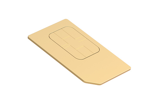 Golden sim card isolated on white background. 3d render