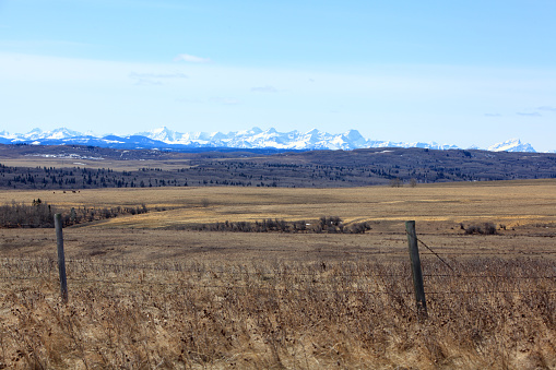 April Landscape near Cochrane Alberta west of Calgary. Foothills and mountains.