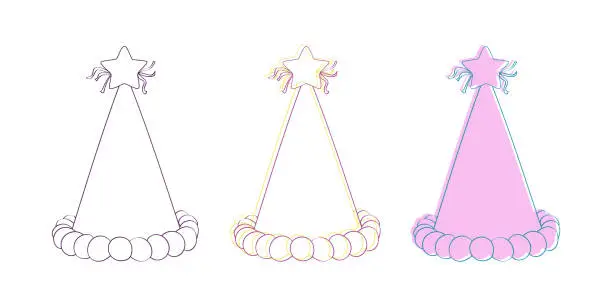 Vector illustration of Three paper hats with stars