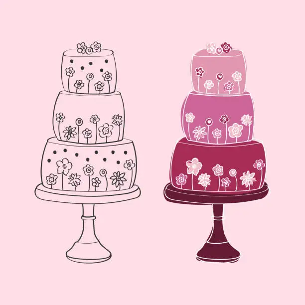 Vector illustration of Three tiered cake drawing