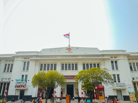 Jakarta, Indonesia - January 24, 2023 : the outside of The Kota Post Office , a historic building in Kota, Jakarta, Indonesia