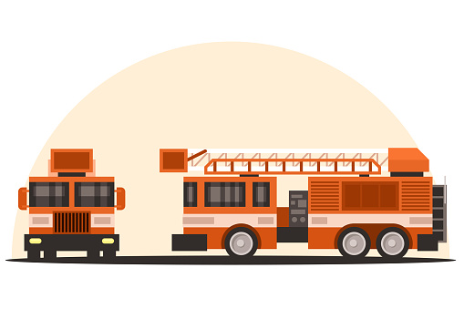 Red fire engine. Fire truck front view and side view. Vector graphics