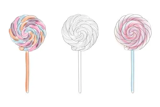 Vector illustration of Three lollipops in a row