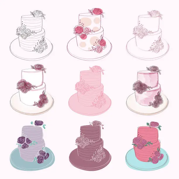 Vector illustration of Assorted cakes on plates
