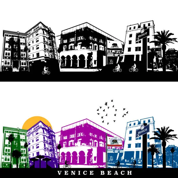 Vector illustration of Venice Beach California Stylized Cityscape