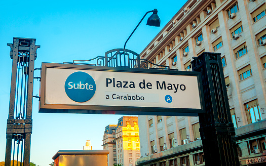 Buenos Aires, Argentina. March 24, 2009.  Gateway to the Underground: Entrance Sign to a Buenos Aires Metro Station, Welcoming Commuters to Explore the City's Subterranean Transport Network.